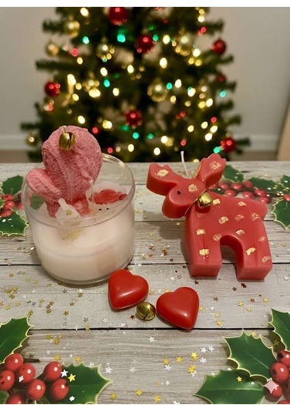 El Yapımı Yılbaşı Mum Seti – Kırmızı Geyik & Cam Kutuda Özel Tasarım Kokulu Dekoratif Mumlar fiyatları