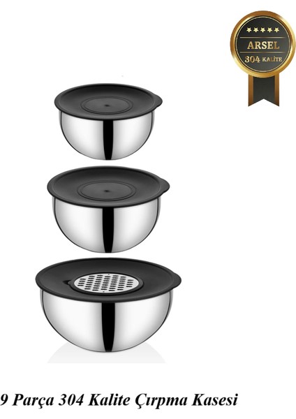 Arsel Premium Rustik 9 Parça Çırpma Kase Seti Saklama Kabı