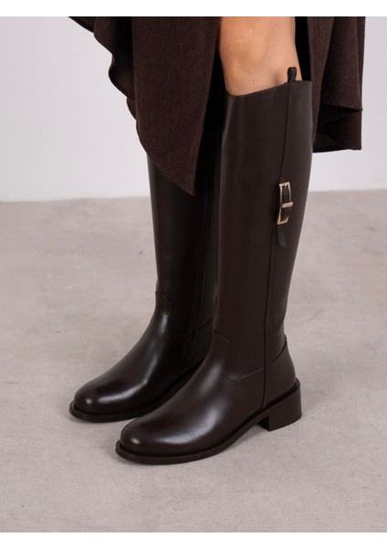 Zirya Kahve Hakiki Deri Kadın Çizme modelleri