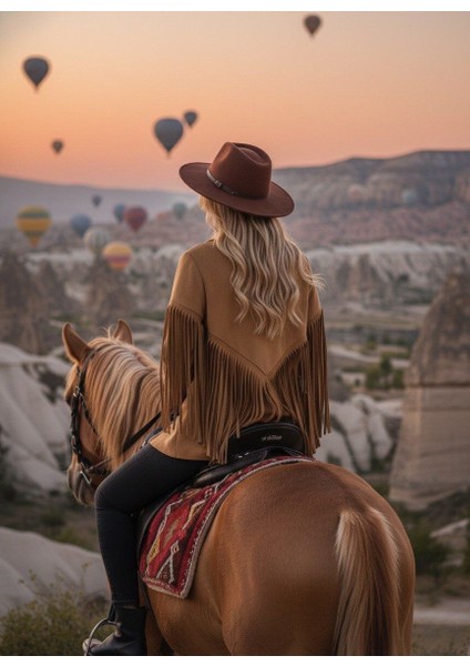 Püsküllü Süet Uzun Kollu Kovboy Kadın Ceket