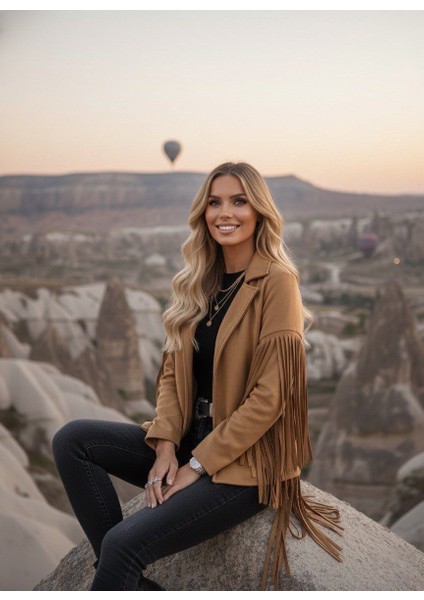 Püsküllü Süet Uzun Kollu Kovboy Kadın Ceket fiyatları