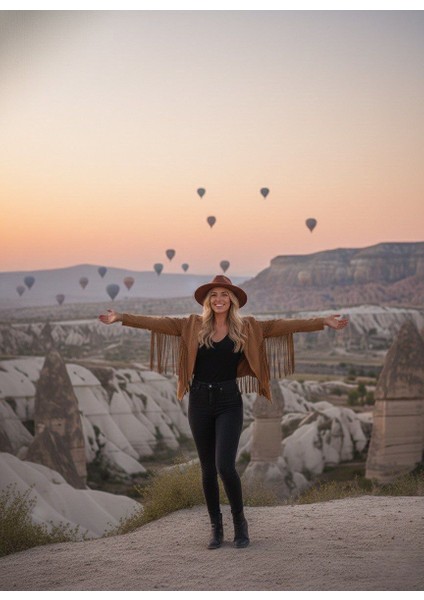 Püsküllü Süet Uzun Kollu Kovboy Kadın Ceket modelleri