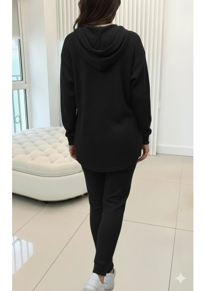 Kadın Uzun Kollu Kapşonlu Meloni Bluz ve Pantolon Ikili Takım fırsatları