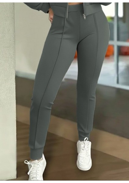 Kadın Uzun Kollu Önden Fermuarlı Kısa Modal Ceket ve Pantolon Ikili Takım modelleri