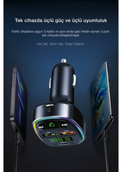 Bluetooth Fm Transmitter – 3 USB Portlu Süper Hızlı Araç Şarj Cihazı fiyatları