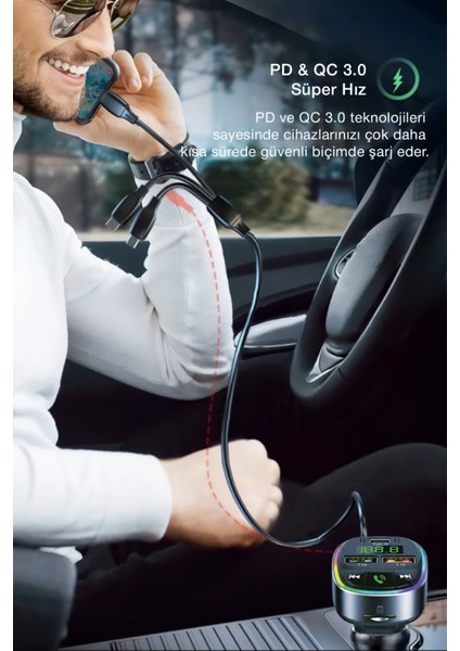 Bluetooth Fm Transmitter – 3 USB Portlu Süper Hızlı Araç Şarj Cihazı indirimleri
