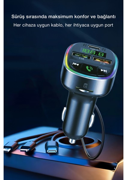 Bluetooth Fm Transmitter – 3 USB Portlu Süper Hızlı Araç Şarj Cihazı
