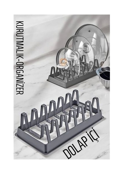 Bfs Tabak Düzenleyici Kurutmalık Dolap Içi Tencere Kapak Organizer Gri