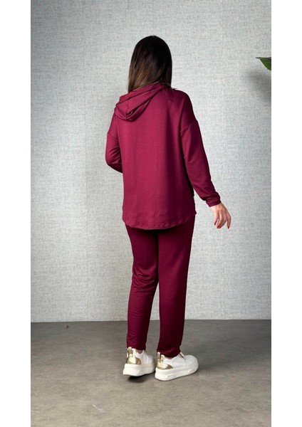 Kadın Uzun Kollu Kapşonlu Bağcıklı Viskon Iki Iplik Bluz ve Pantolon Ikili Takım modelleri