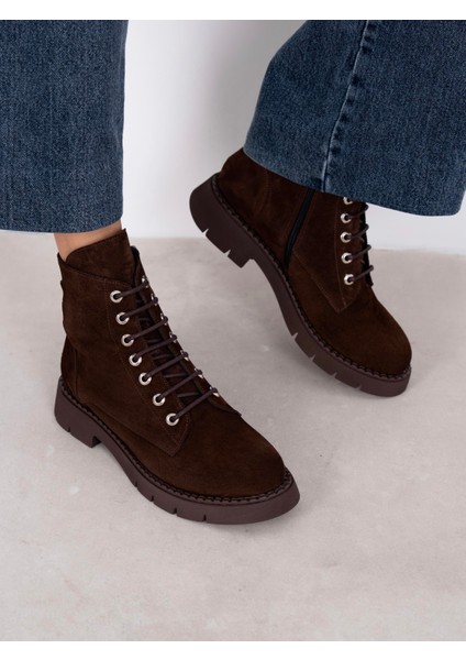 Erika Kahve Süet Hakiki Deri Kadın Bot