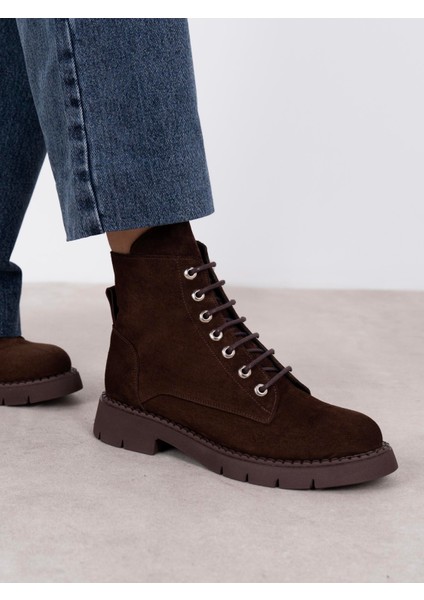 Erika Kahve Süet Hakiki Deri Kadın Bot modelleri