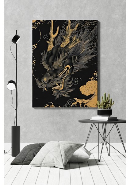 Sarı Siyah Çin Ejderhası Kanvas Tablo