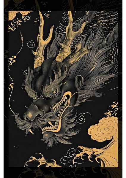 Sarı Siyah Çin Ejderhası Kanvas Tablo fiyatları