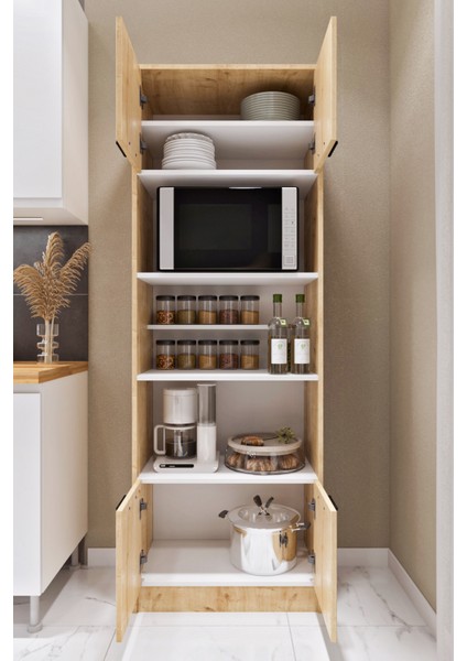 ESL0177 Çok Amaçlı Dolap 4 Kapaklı 5 Raflı Kiler Mutfak Dolabı Meşe - Beyaz modelleri