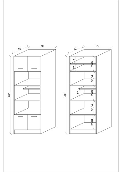 ESL0177 Çok Amaçlı Dolap 4 Kapaklı 5 Raflı Kiler Mutfak Dolabı Meşe - Beyaz fırsatları