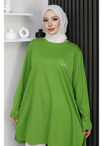 Büyük Beden Dijital Baskılı Penye Tunik 9134B-02 Yeşil fırsatları