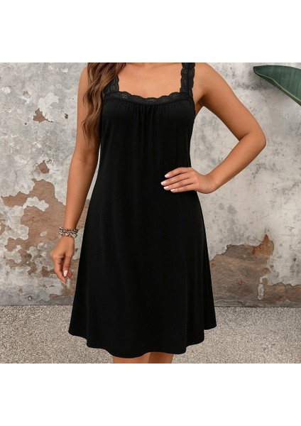 Kadın Dantel Askılı Kare Yakalı Uzun Viskon Elbise fiyatları