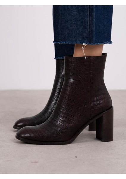 Odetta Kahve Kroko Hakiki Deri Kadın Bot