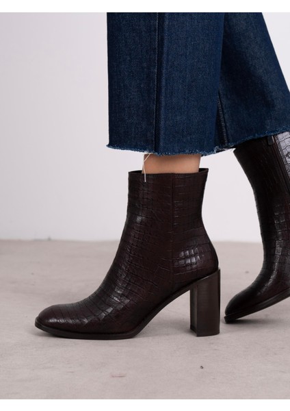 Odetta Kahve Kroko Hakiki Deri Kadın Bot modelleri
