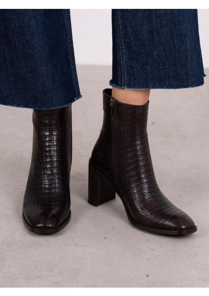 Odetta Kahve Kroko Hakiki Deri Kadın Bot fırsatları