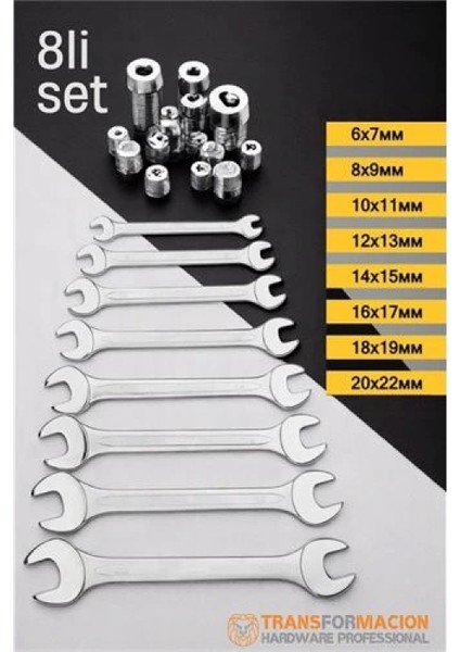 Açık Uçlu Anahtar Seti - Iki Ağızlı Anahtar - Iki Ucu Açık Vanadium Çelik Anahtar 8 Li Set fiyatları
