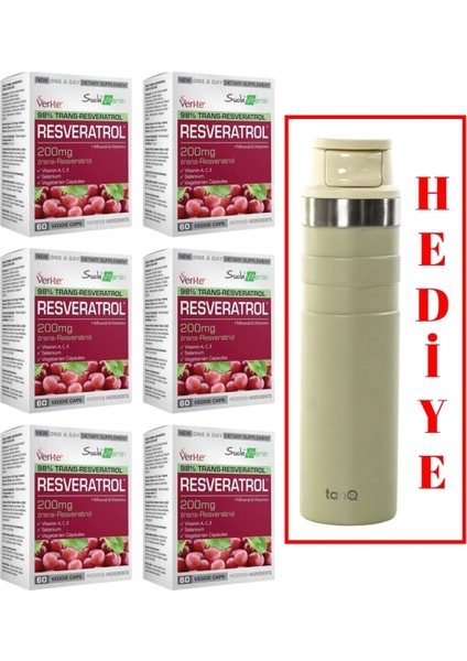 6 Adet Suda Vitamin Resveratrol 60 Kapsül (Tanq Ömür Boyu Garantili 600CC Termos Hediyeli)