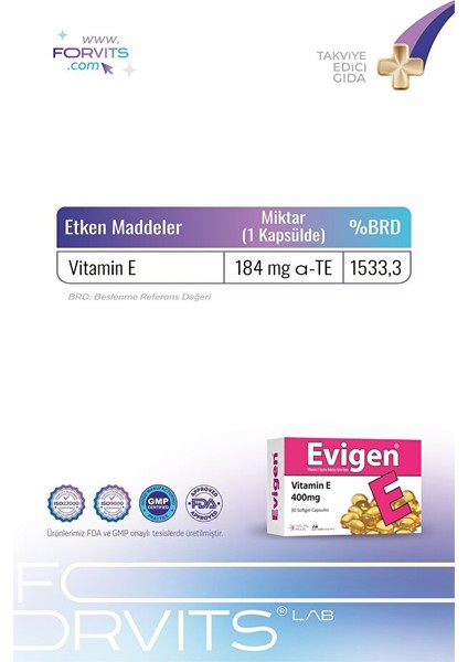 Vitamin E 400 Mg 30 Yumuşak Kapsül 2 Adet modelleri
