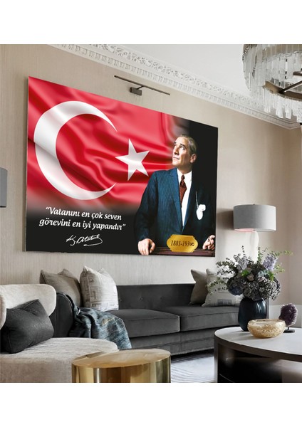 Atatürk Portre Tablo Ev Ofis Dekoratif Kanvas Tablo Türk Bayraklı fiyatları
