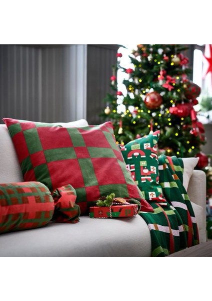 Yılbaşı Ruhunu Yansıtan Kırlent – Vınterfınt 65×65 cm Kırmızı-Yeşil Kadife