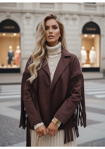 Püsküllü Süet Uzun Kollu Kovboy Kadın Ceket fiyatları