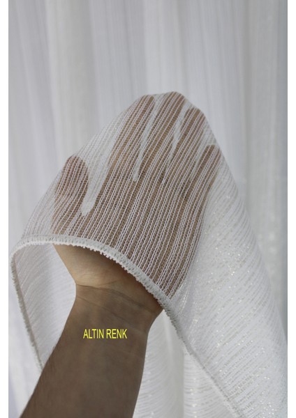 Simli Düz Çizgili Döner Tül Seyrek (1 x 2) Pileli