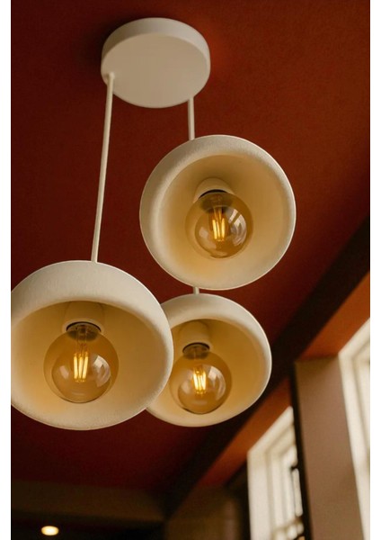 Beton Görünüm 3’lü Sarkıt Avize Toz Tutmayan Bio Yapı, Loft Iskandinav Bohem, Rustik Ampul Içerir