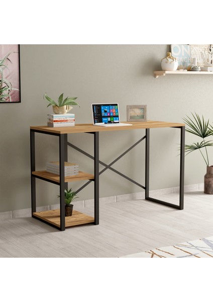 Arvel Raflı Metal Çalışma Masası - Atlantik Çam / Siyah - 90X44X71,8 cm