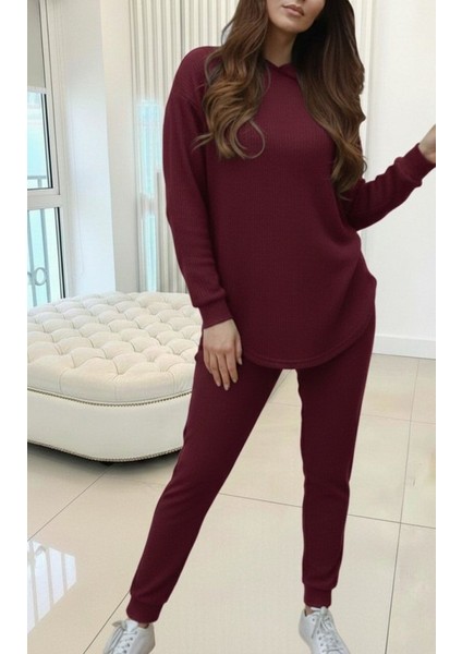 Kadın Uzun Kollu Kapşonlu Meloni Bluz ve Pantolon Ikili Takım modelleri