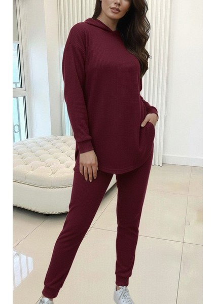 Kadın Uzun Kollu Kapşonlu Meloni Bluz ve Pantolon Ikili Takım fiyatları