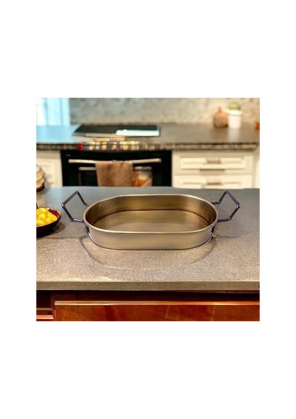 Deconox 32CM Kaplama Lüks Galvaniz Metal Boyalı Oval Tepsi Zarafet ve Dayanıklılığı Buluşturuy