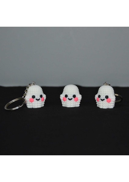 3D Örgü Görünümlü Model Beyaz Hayalet Çanta Süsü ve Anahtarlık