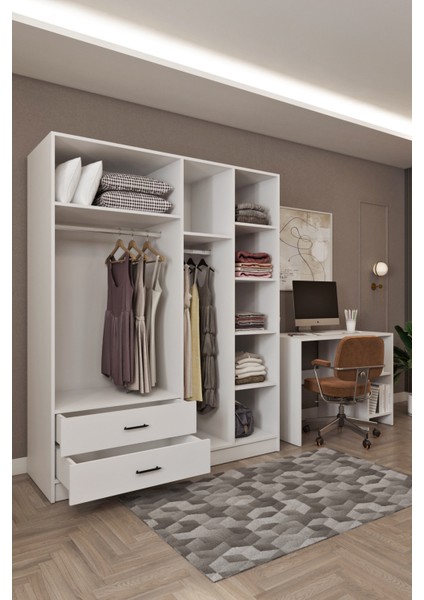 Ases HDF5358 Genç Odası Gardırop ve Çalışma Masası Hediyeli Beyaz fırsatları