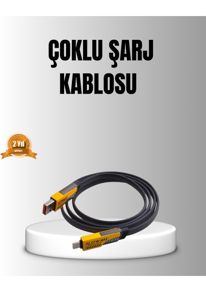 65W 4’ü 1 Arada Örgülü Hızlı Şarj Kablosu Usb-C Usb-A Çoklu Şarj Dayanıklı