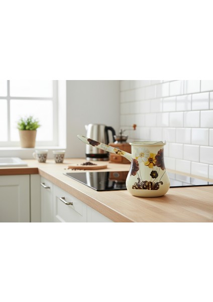 Emaye Çiçek Desenli Büyük Boy Cezve 450ML (10CMX11CM) modelleri