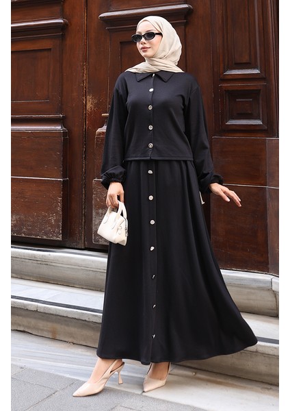 Gömlek Yaka Tesettür Tunik Etek Ikili Takım 0223-06 Siyah fiyatları