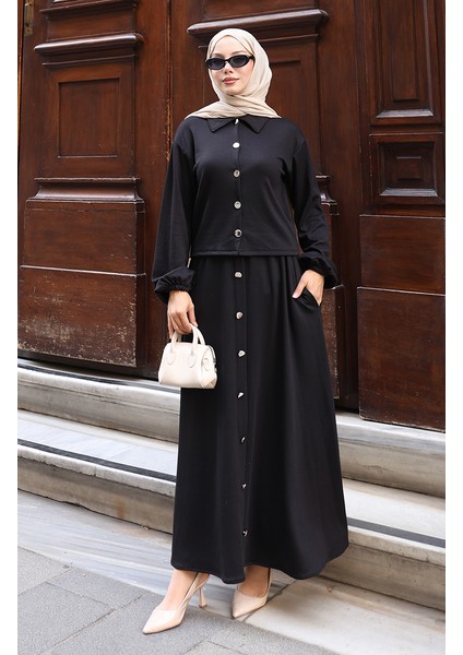 Gömlek Yaka Tesettür Tunik Etek Ikili Takım 0223-06 Siyah modelleri