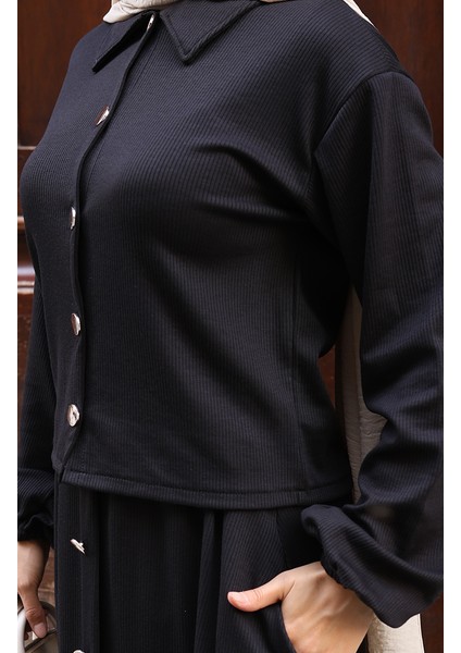 Gömlek Yaka Tesettür Tunik Etek Ikili Takım 0223-06 Siyah indirimleri