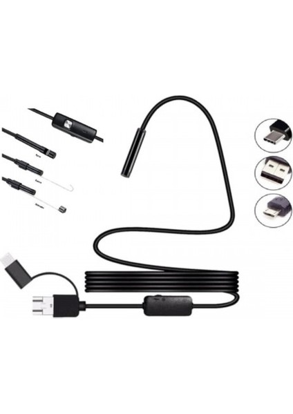 Endoskop Yılan Kamera Android Uyumlu LED Işıklı 5 Metre Sert Kablo Su Geçirmez modelleri