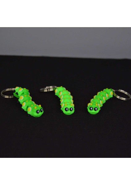 3D Hareketli Eklemli Yeşil Tırtıl Çanta Süsü ve Anahtarlık