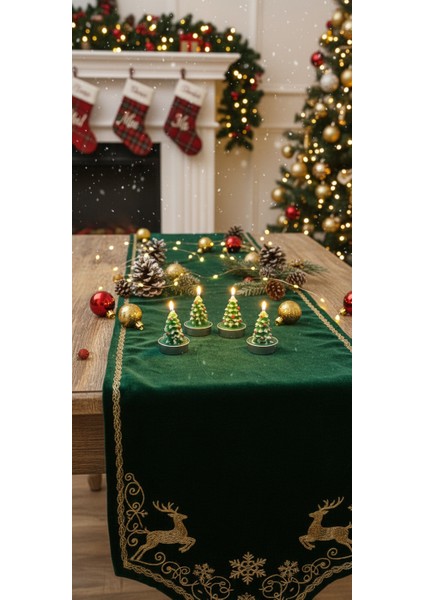 Yılbaşı Temalı 4 Lü Çam Ağacı Dekoratif Tealight Mum