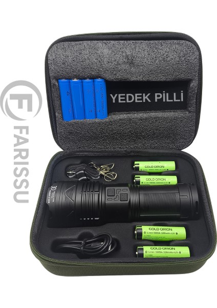 OR-G501 Geceyi Gündüze Çeviren 3 Km Menzilli Dev Projektör Fener (Powerbank Özellikli Yedek Pilli Full Set)