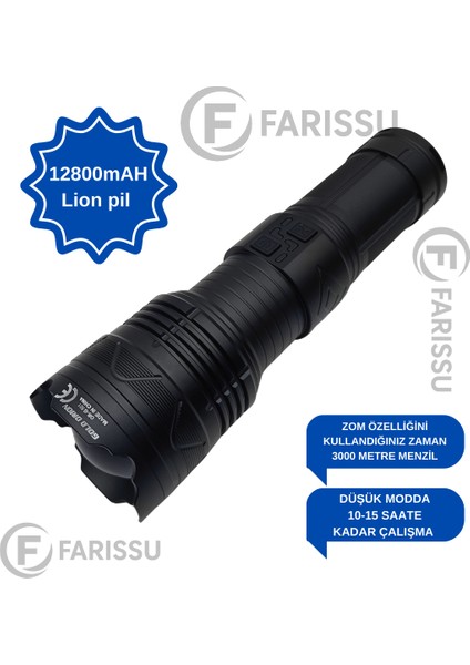 OR-G501 Geceyi Gündüze Çeviren 3 Km Menzilli Dev Projektör Fener (Powerbank Özellikli Yedek Pilli Full Set) indirimleri