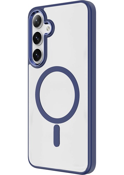 Galaxy S25 Plus Kılıf M-Safe Şarj Özellikli Zore Krom M-Safe Silikon Kapak - Lacivert