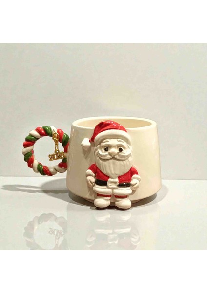 3D Kabartmalı Yeni Yıl 2026 Veya Harf Charm Hediyeli El Yapımı Seramik Noel Baba Kupa Bardak modelleri